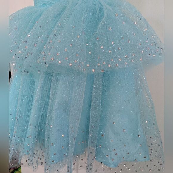 Ashley Lauren Sparkly Blue Tiered Tulle Mini Prom Dress Size 8 - Picture 6 of 9